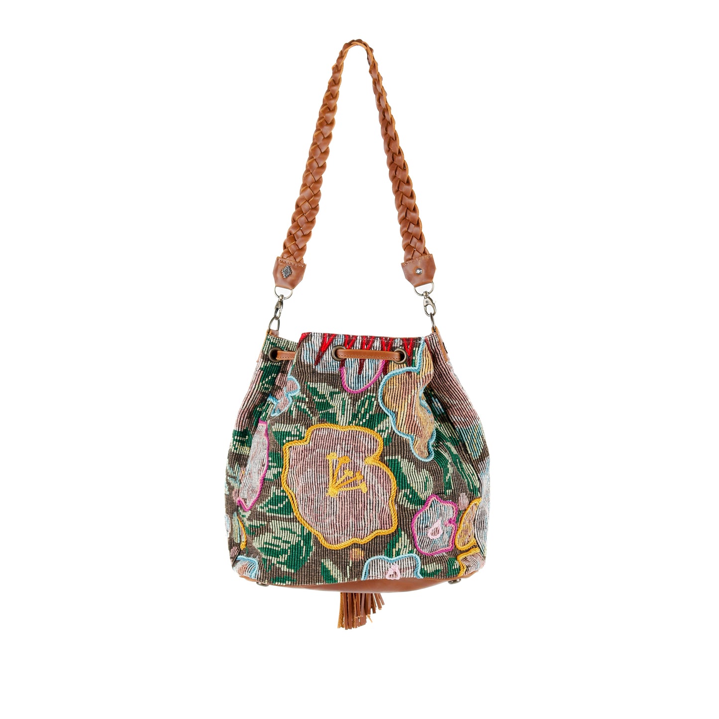 DRAWSTRING BUCKET BAG - OOAK HUIPIL - CAFE - NO. 16053