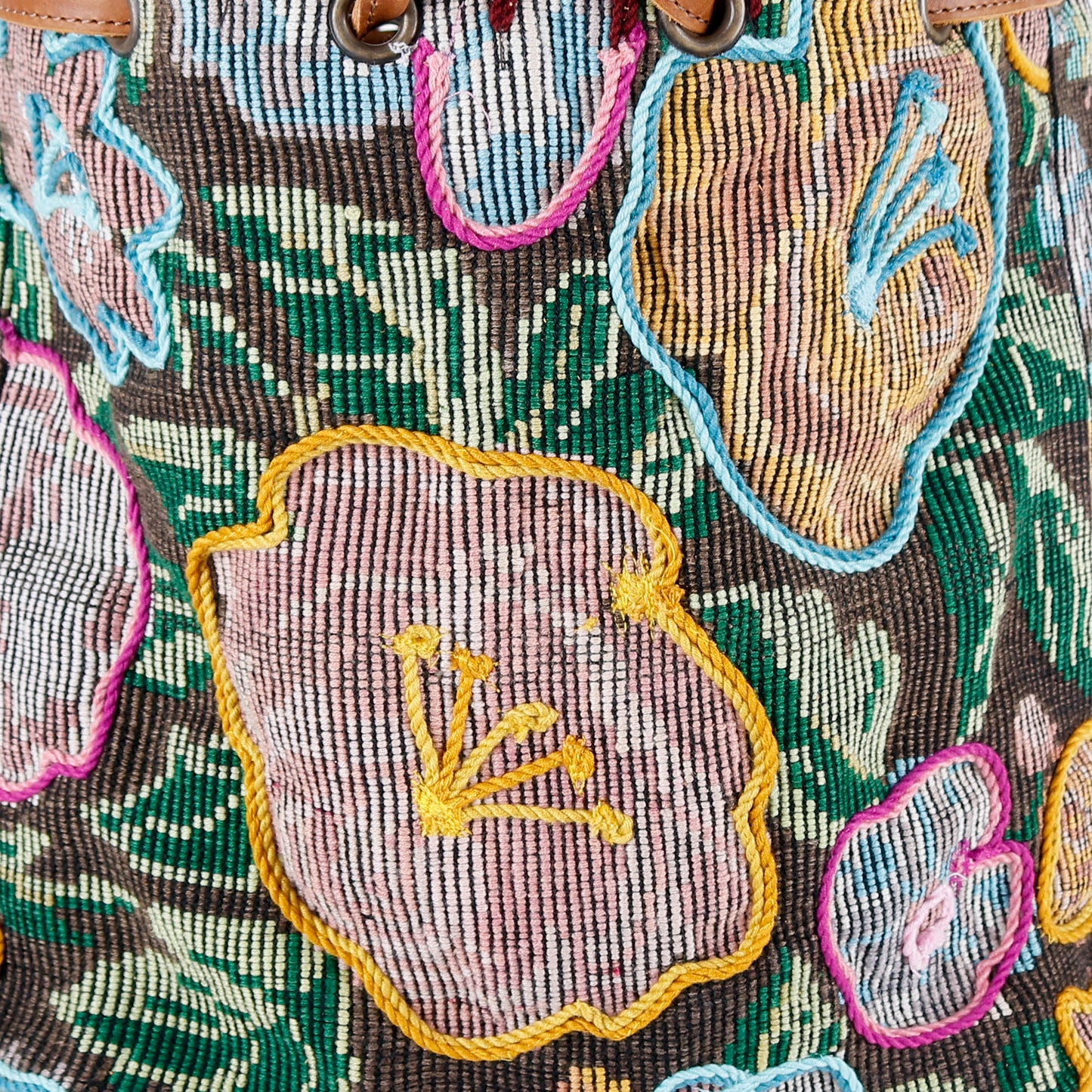 DRAWSTRING BUCKET BAG - OOAK HUIPIL - CAFE - NO. 16053