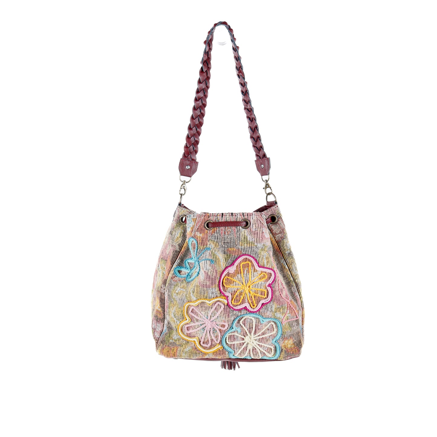 DRAWSTRING BUCKET BAG - OOAK HUIPIL - AMARANTH - NO. 16056