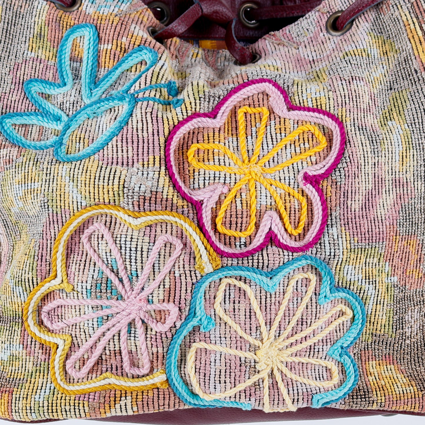 DRAWSTRING BUCKET BAG - OOAK HUIPIL - AMARANTH - NO. 16056