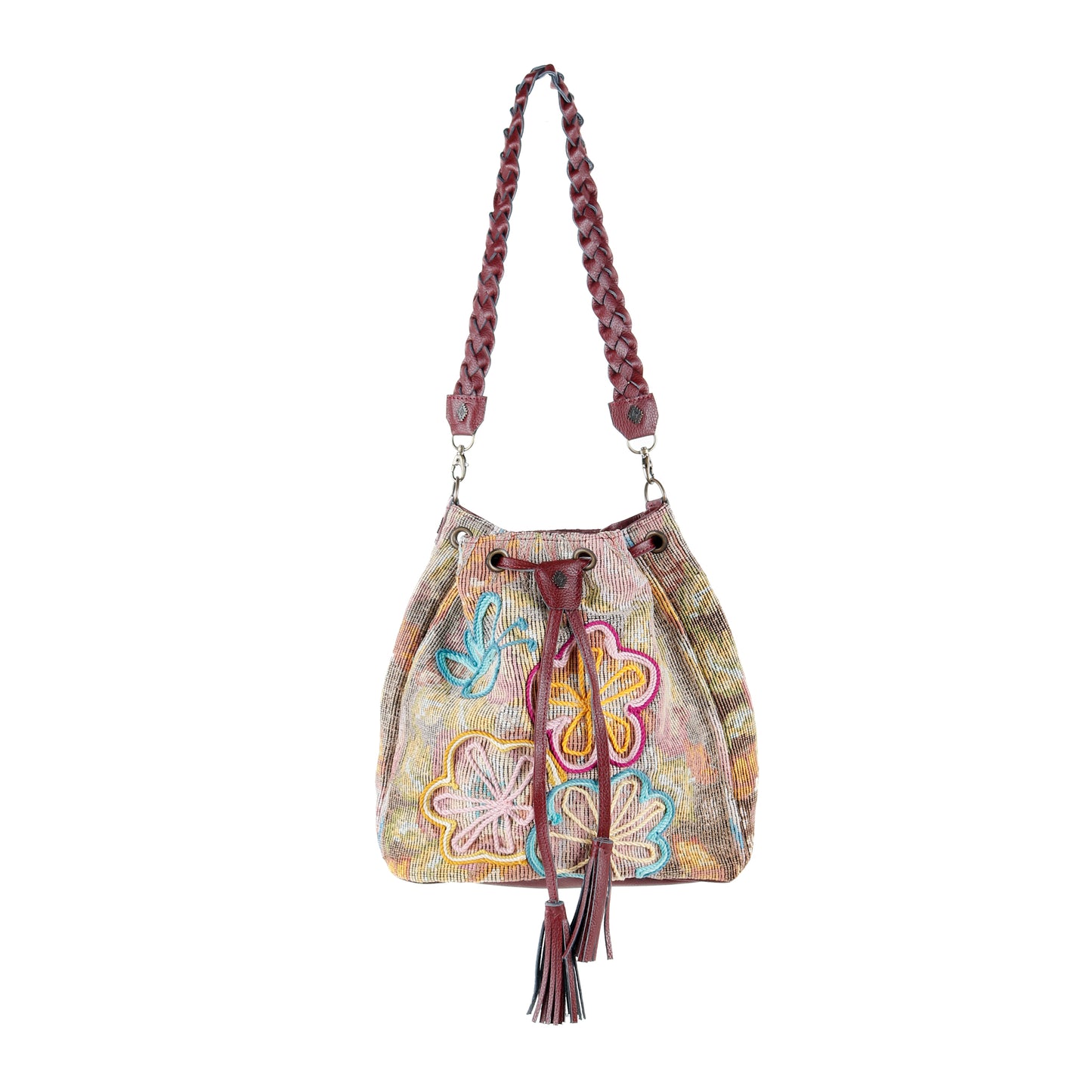DRAWSTRING BUCKET BAG - OOAK HUIPIL - AMARANTH - NO. 16056