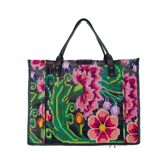 PERFECT TRAVEL TOTE - OOAK HUIPIL - BLACK - NO. 16379