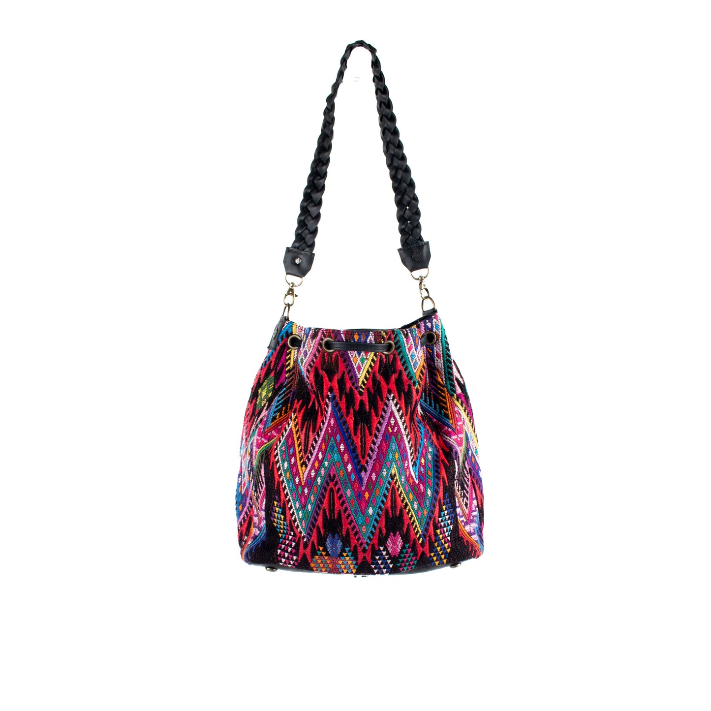 DRAWSTRING BUCKET BAG - OOAK HUIPIL - BLACK - NO. 16436
