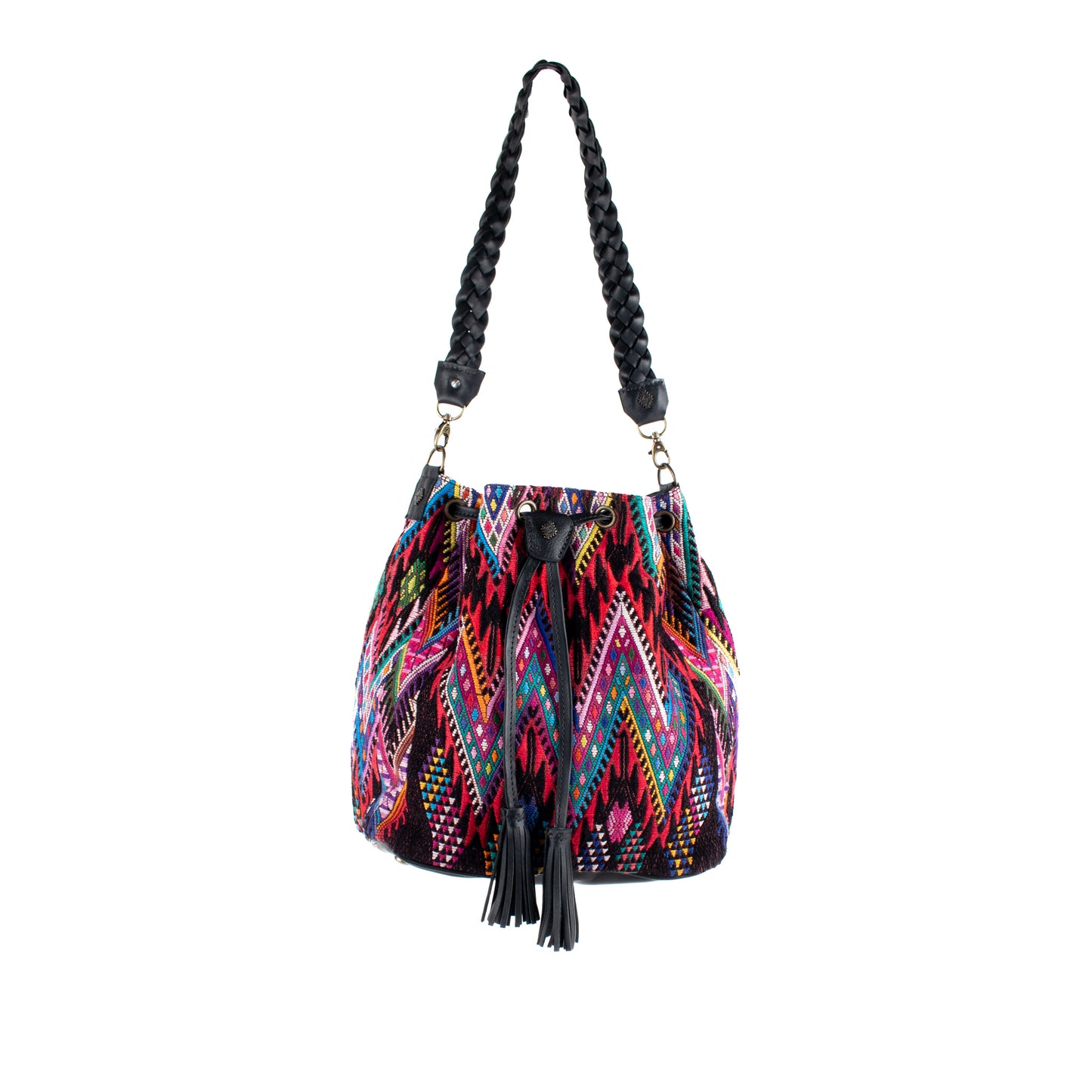 DRAWSTRING BUCKET BAG - OOAK HUIPIL - BLACK - NO. 16436