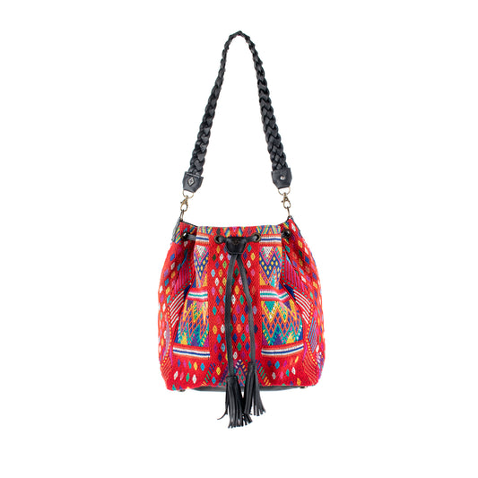 DRAWSTRING BUCKET BAG - OOAK HUIPIL - BLACK - NO. 16438