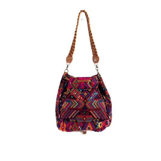 DRAWSTRING BUCKET BAG - OOAK HUIPIL - CAFE - NO. 16442