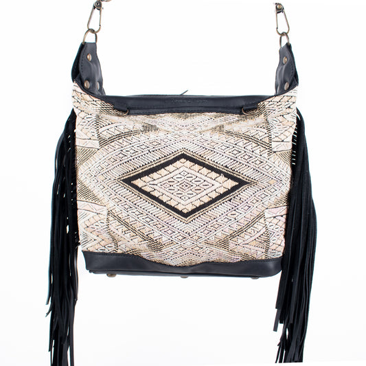 BEATRIZ MINI CDB WITH FRINGE - OOAK HUIPIL - BLACK - NO. 16504