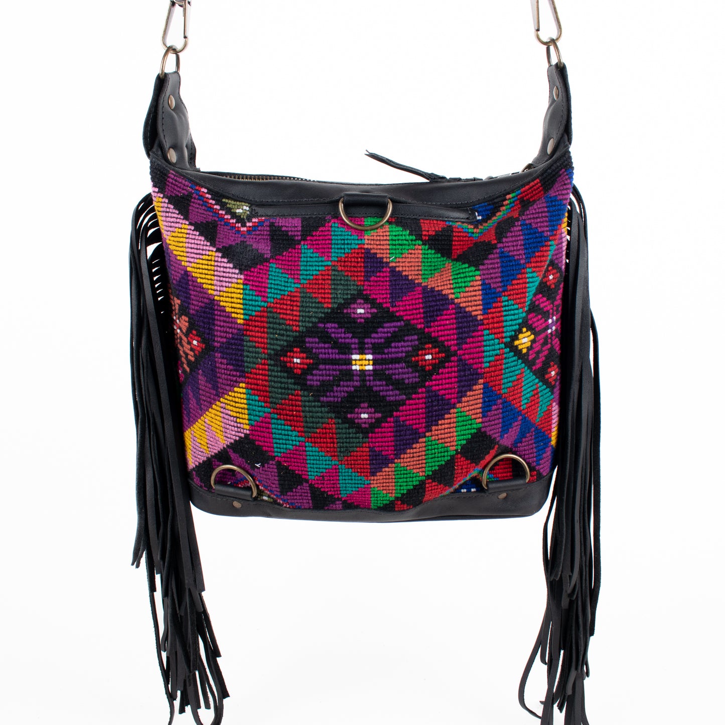 BEATRIZ MINI CDB WITH FRINGE - OOAK HUIPIL - BLACK - NO. 16505