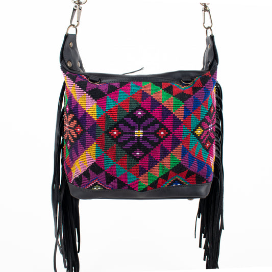 BEATRIZ MINI CDB WITH FRINGE - OOAK HUIPIL - BLACK - NO. 16505