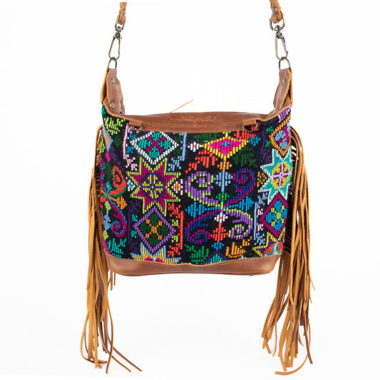 BEATRIZ MINI CDB WITH FRINGE - OOAK HUIPIL - CAFE - NO. 16507