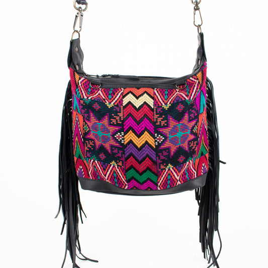 BEATRIZ MINI CDB WITH FRINGE - OOAK HUIPIL - BLACK - NO. 16510