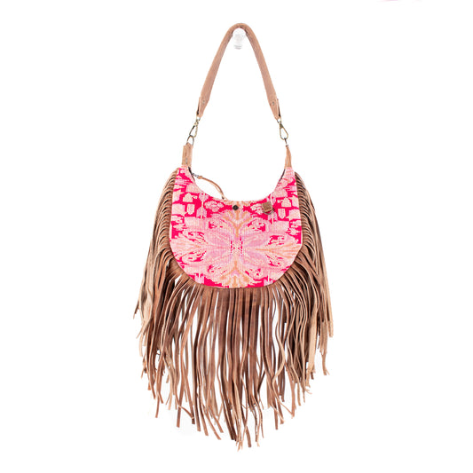 BOHO FRINGE SADDLE BAG - OOAK HUIPIL - FAWN - NO. 16627