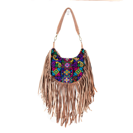 BOHO FRINGE SADDLE BAG - OOAK HUIPIL - FAWN - NO. 16630