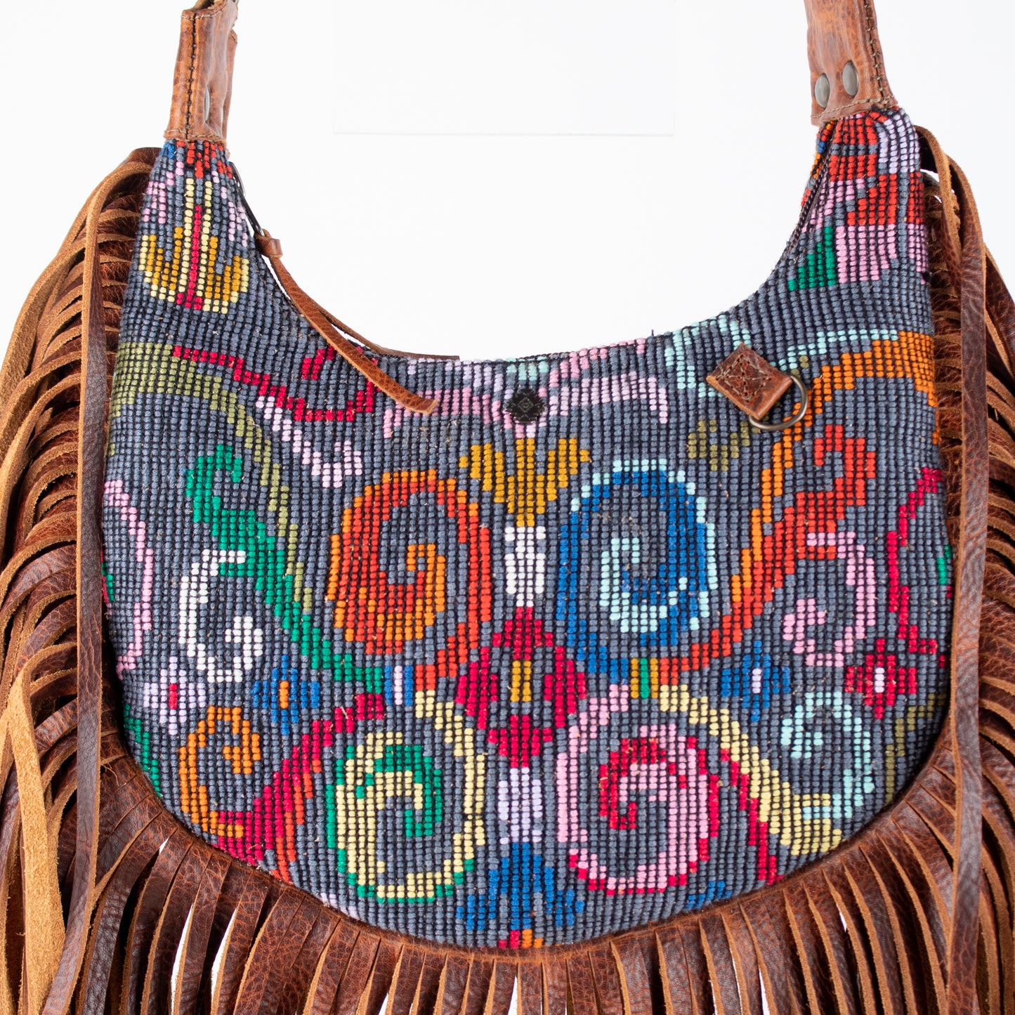 BOHO FRINGE SADDLE BAG - OOAK HUIPIL - HONEY - NO. 16633
