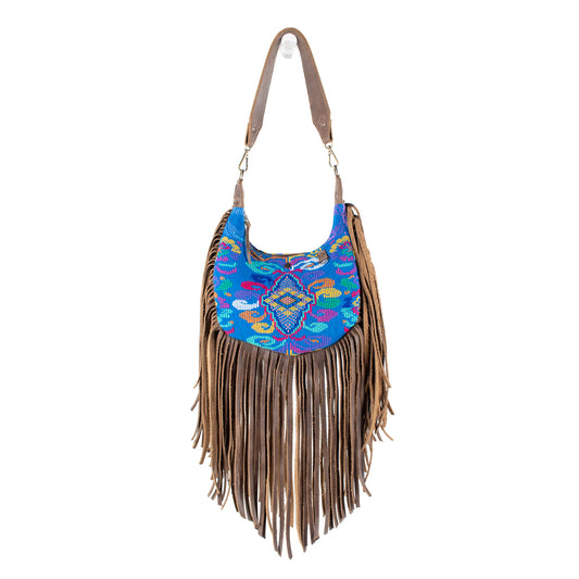 BOHO FRINGE SADDLE BAG - OOAK HUIPIL - FOSSIL - NO. 16635