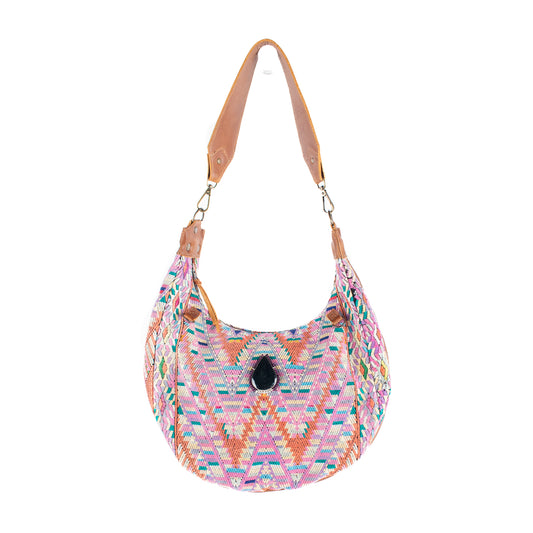 BOHO SADDLE BAG WITH JADE - OOAK HUIPIL - CAFE - NO. 16717