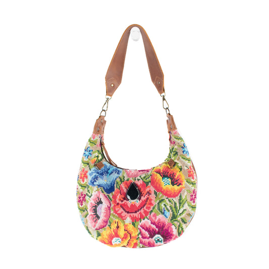 BOHO SADDLE BAG WITH JADE - OOAK HUIPIL - CAFE - NO. 16718