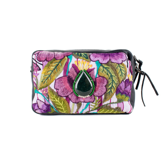 WANDER CROSSBODY BAG + STRAP SET - OOAK HUIPIL WITH JADE - BLACK - NO. 16726