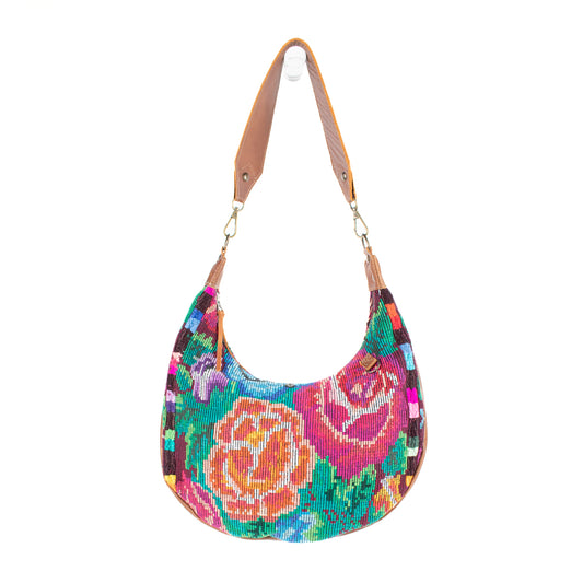 LARGE BOHO SADDLE BAG - OOAK HUIPIL - CAFE - NO. 16979