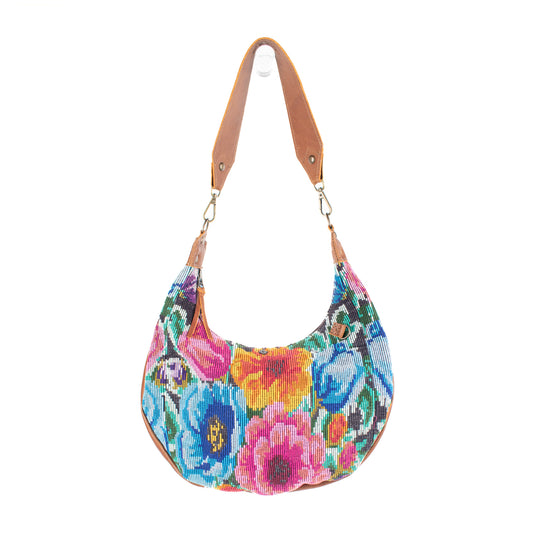 LARGE BOHO SADDLE BAG - OOAK HUIPIL - CAFE - NO. 16981