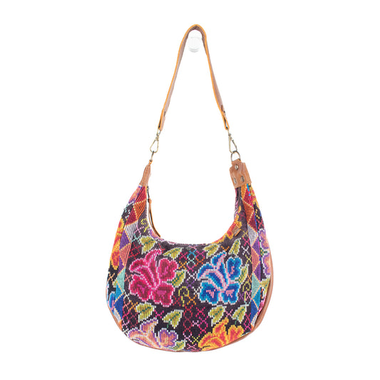LARGE BOHO SADDLE BAG - OOAK HUIPIL - CAFE - NO. 16982