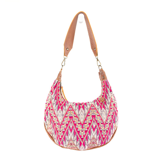 LARGE BOHO SADDLE BAG - OOAK HUIPIL - CAFE - NO. 16983