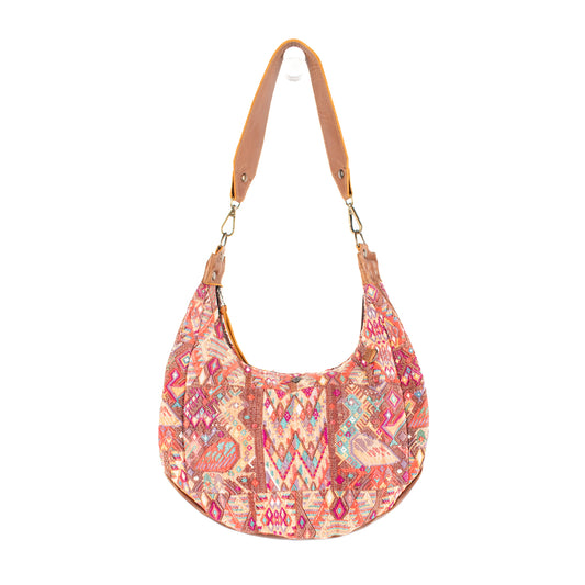 LARGE BOHO SADDLE BAG - OOAK HUIPIL - CAFE - NO. 16985