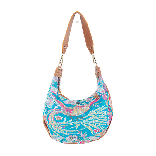LARGE BOHO SADDLE BAG - OOAK HUIPIL - CAFE - NO. 16986