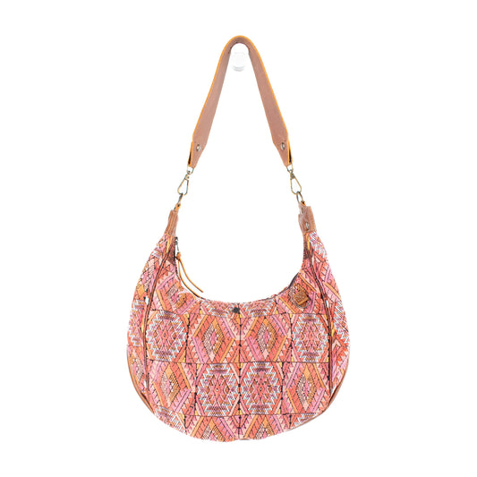 LARGE BOHO SADDLE BAG - OOAK HUIPIL - CAFE - NO. 16988