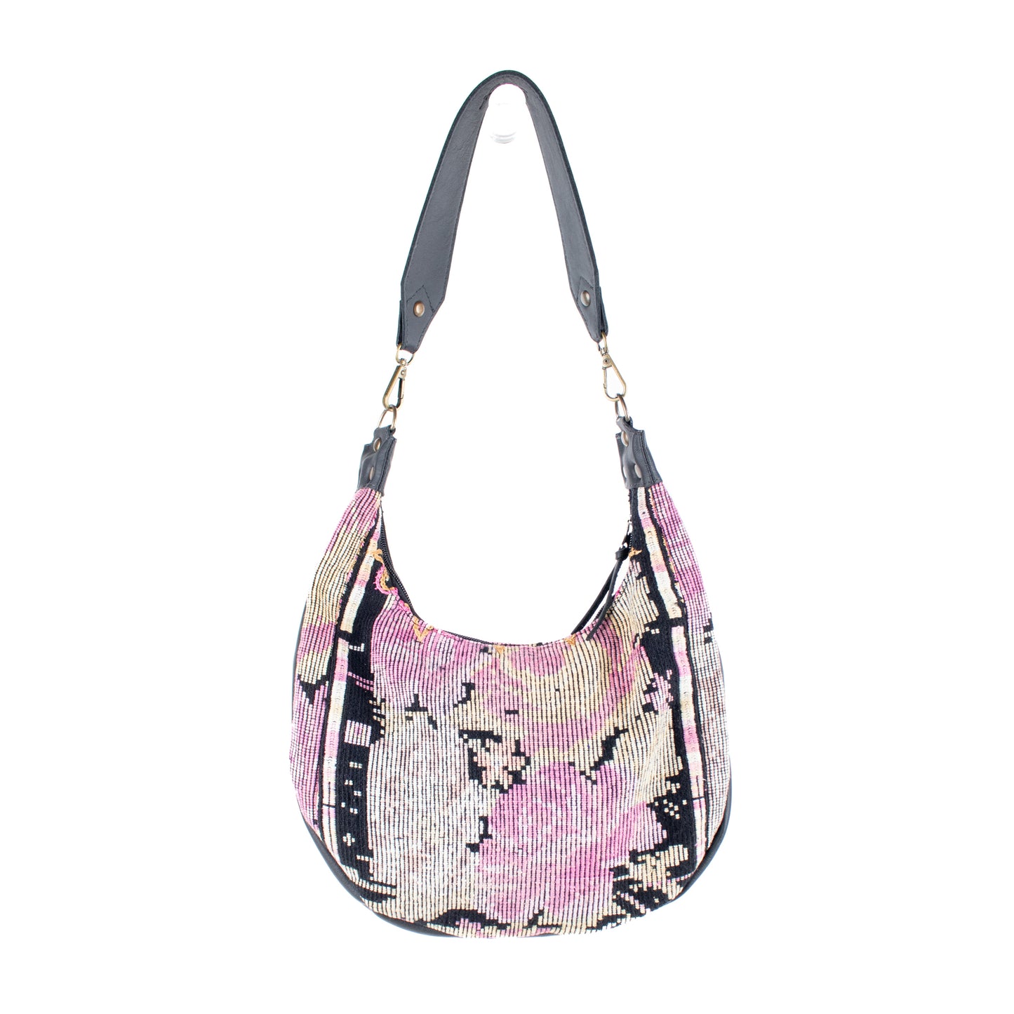 LARGE BOHO SADDLE BAG - OOAK HUIPIL - BLACK - NO. 16991