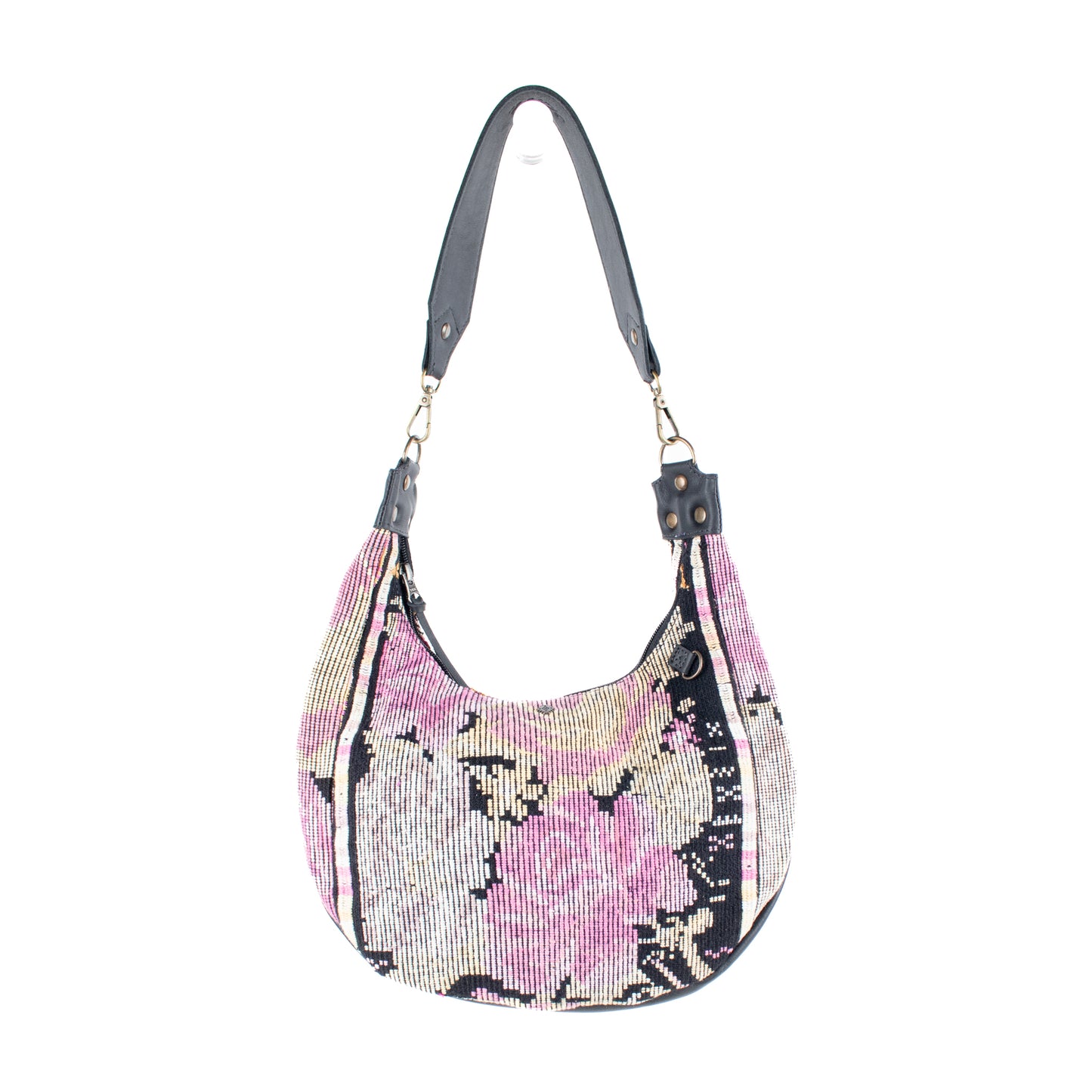 LARGE BOHO SADDLE BAG - OOAK HUIPIL - BLACK - NO. 16991