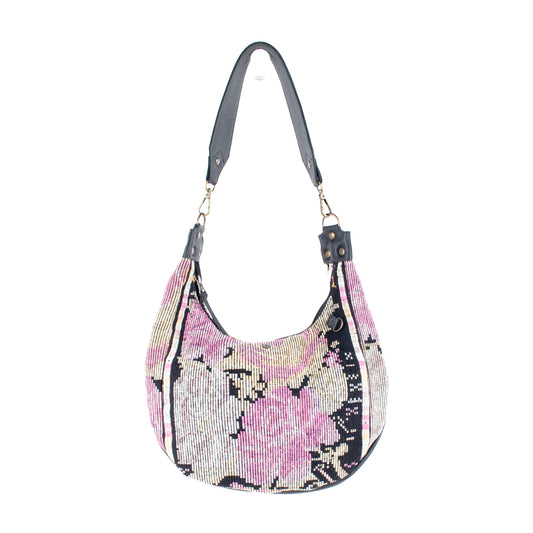 LARGE BOHO SADDLE BAG - OOAK HUIPIL - BLACK - NO. 16991