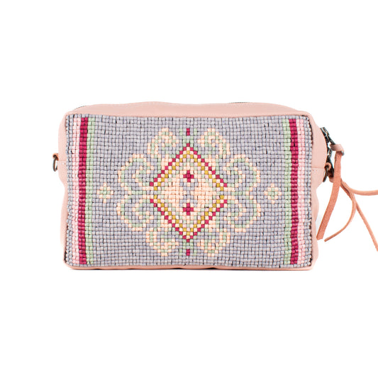 H&S WANDER CROSSBODY SET - OOAK BEADED PANEL - PEACH - NO. 17095