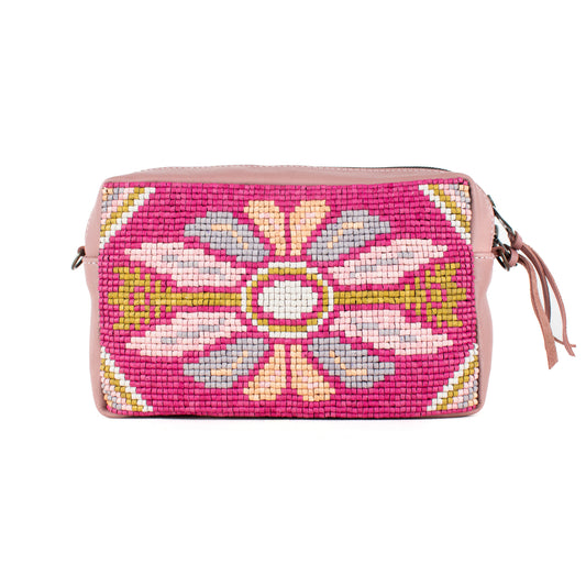 H&S WANDER CROSSBODY SET - OOAK BEADED PANEL - ROSE CLAY - NO. 17111