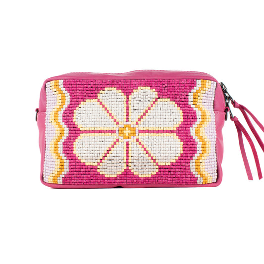 H&S WANDER CROSSBODY SET - OOAK BEADED PANEL - RASPBERRY - NO. 17125