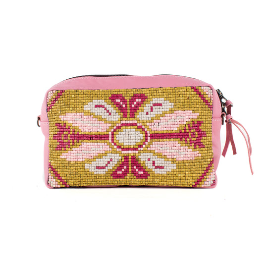 H&S WANDER CROSSBODY SET - OOAK BEADED PANEL - FLAMINGO - NO. 17131