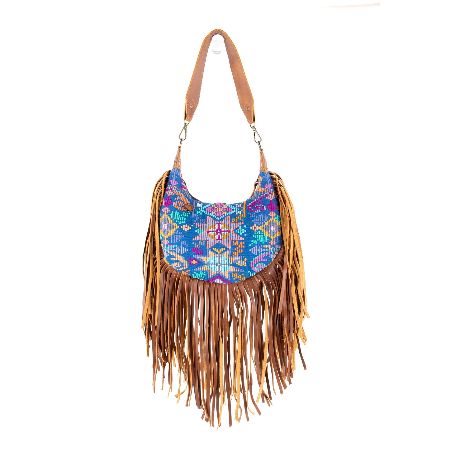 SMALL BOHO FRINGE SADDLE BAG - OOAK HUIPIL - CAFE - NO. 17139