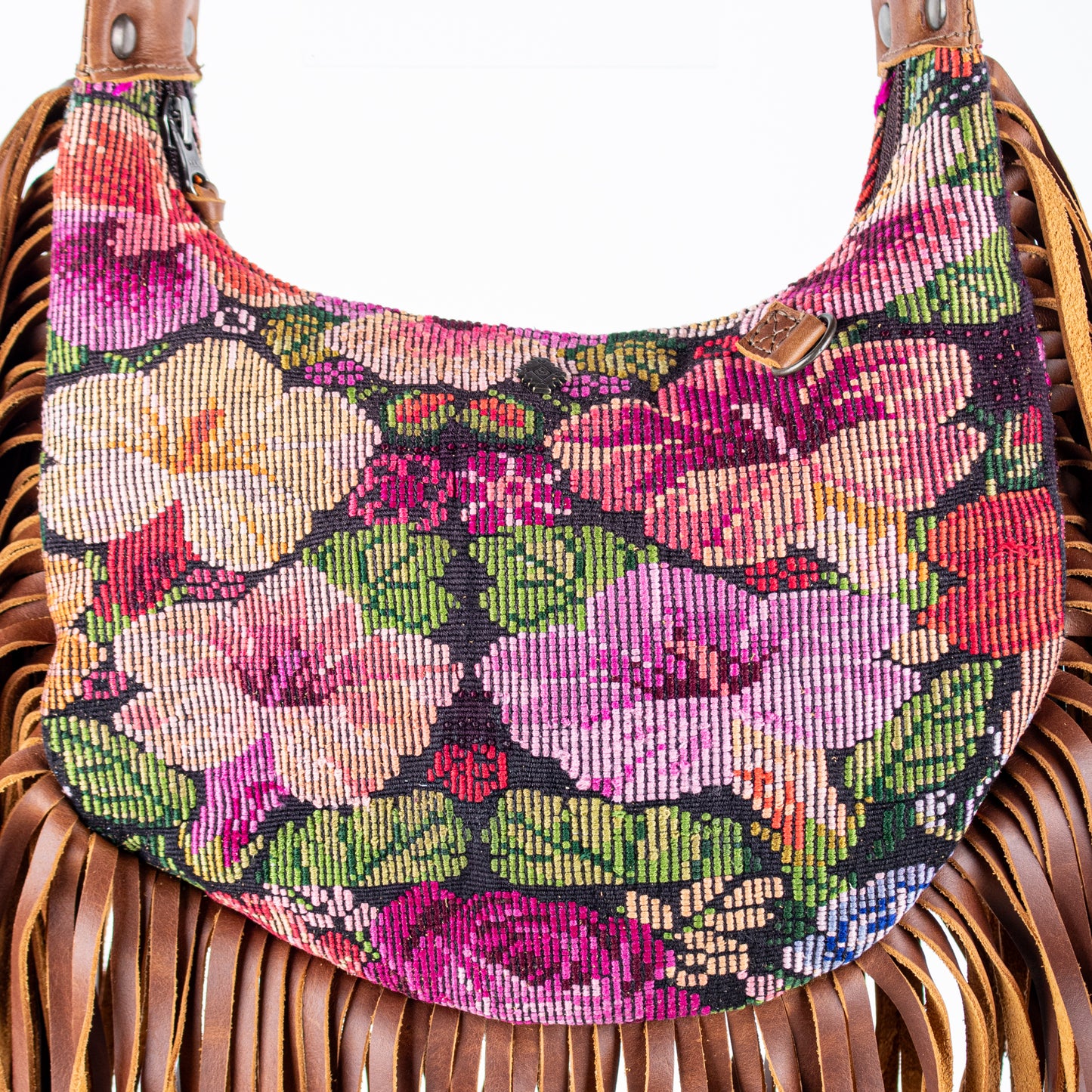 SMALL BOHO FRINGE SADDLE BAG - OOAK HUIPIL - CAFE - NO. 17140