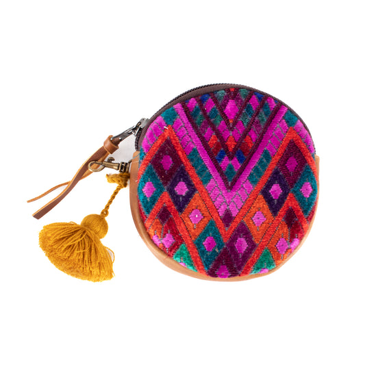CIRCLE COIN PURSE - OOAK HUIPIL - CAFE- NO. 17506
