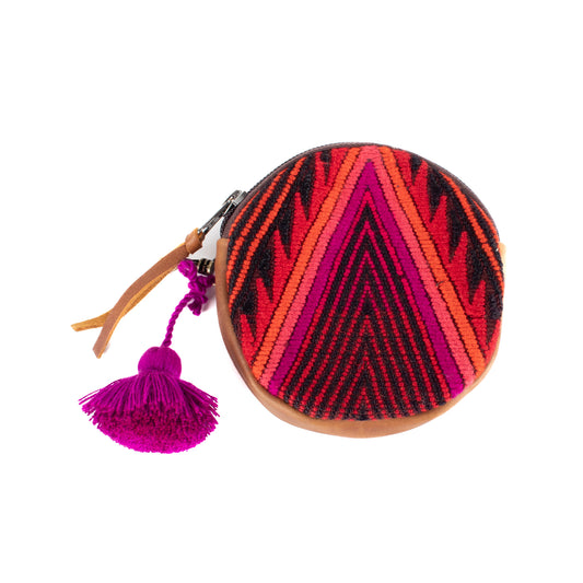 CIRCLE COIN PURSE - OOAK HUIPIL - CAFE- NO. 17507