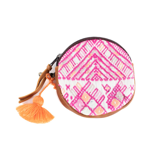 CIRCLE COIN PURSE - OOAK HUIPIL - CAFE- NO. 17508