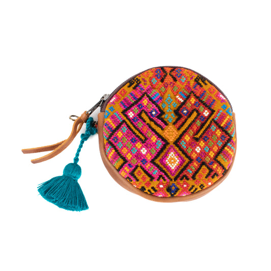 CIRCLE COIN PURSE - OOAK HUIPIL - CAFE- NO. 17511