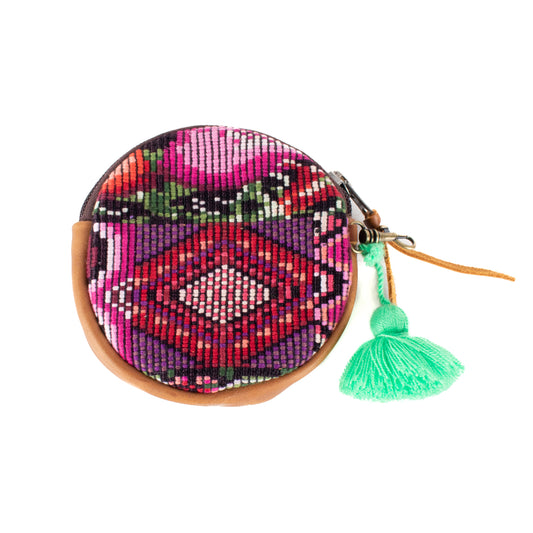 CIRCLE COIN PURSE - OOAK HUIPIL - CAFE- NO. 17512