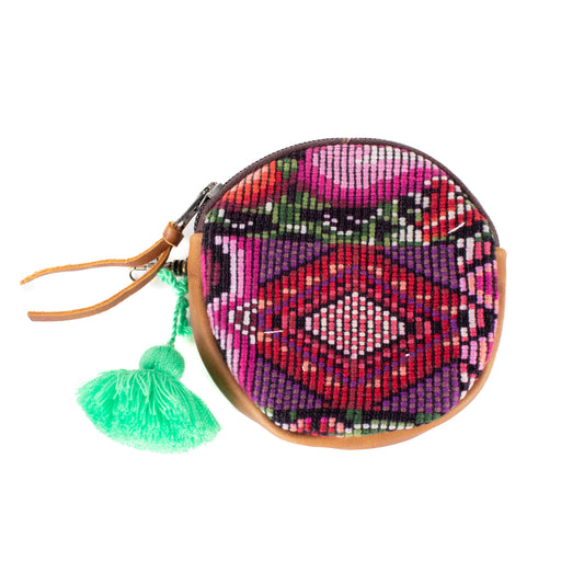 CIRCLE COIN PURSE - OOAK HUIPIL - CAFE- NO. 17512