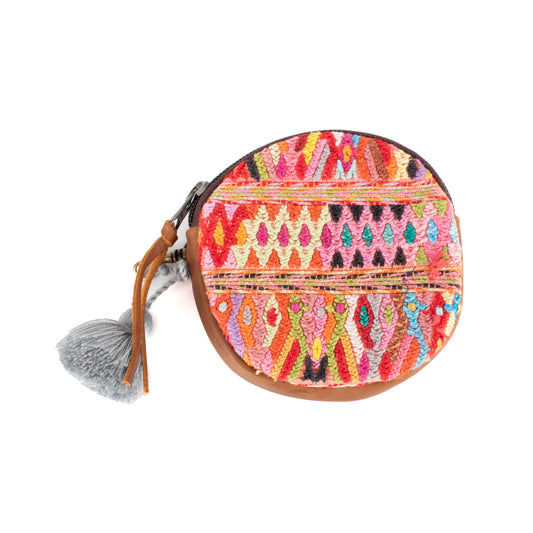 CIRCLE COIN PURSE - OOAK HUIPIL - CAFE- NO. 17516