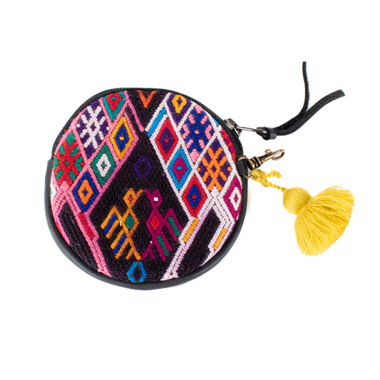 CIRCLE COIN PURSE - OOAK HUIPIL - BLACK - NO. 17522