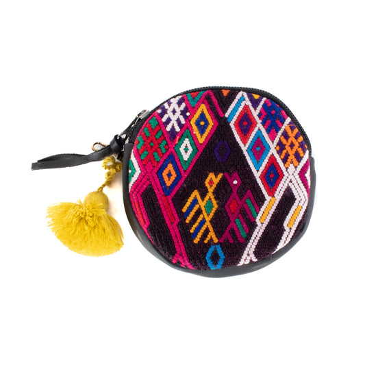 CIRCLE COIN PURSE - OOAK HUIPIL - BLACK - NO. 17522