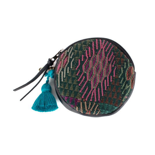 CIRCLE COIN PURSE - OOAK HUIPIL - BLACK - NO. 17523