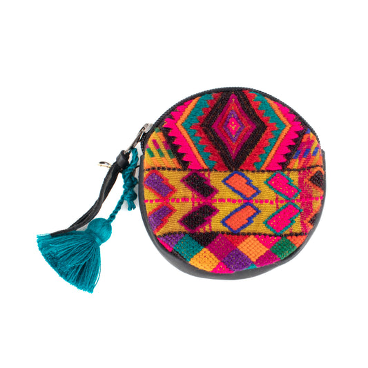 CIRCLE COIN PURSE - OOAK HUIPIL - BLACK - NO. 17524