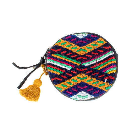 CIRCLE COIN PURSE - OOAK HUIPIL - BLACK - NO. 17526